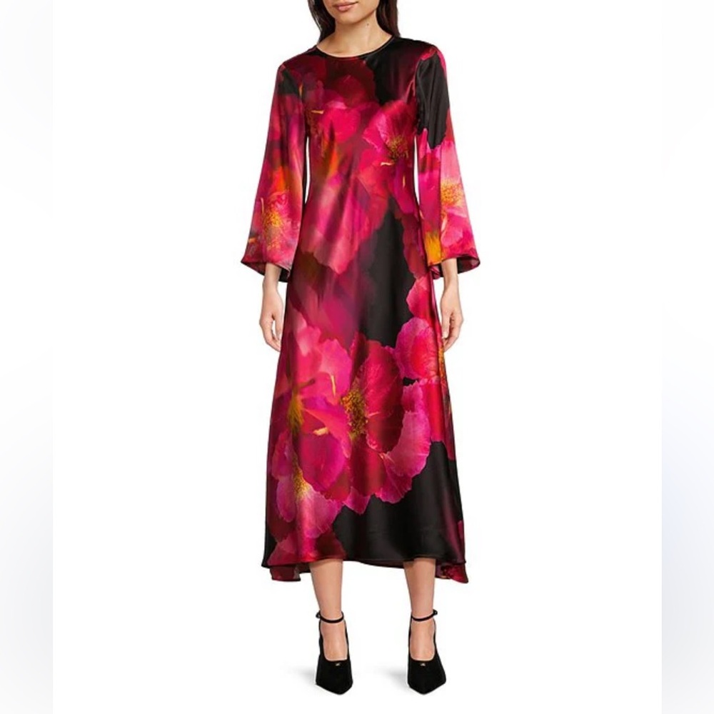 NWT JOHNNY WAS Silk Floral Bloom Placement Print 3/4 Flared Sleeve Dress - Picture 9 of 11